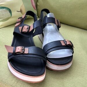 Women’s Black and Tan Buckle Platform Sandals